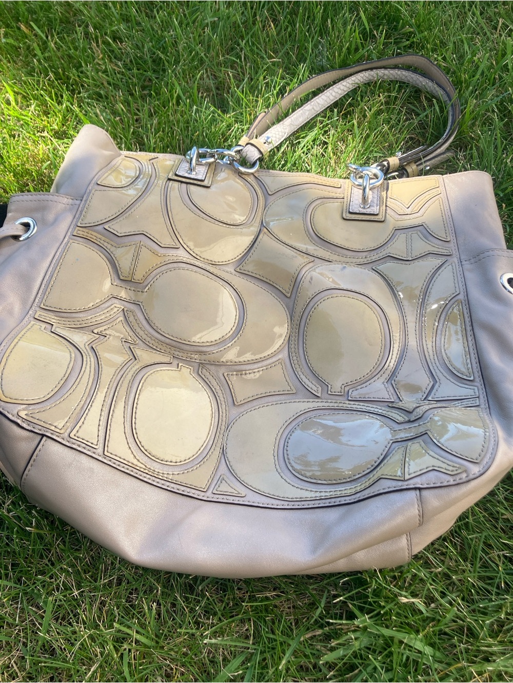 Coach Taupe Patent-Panel Shoulder Bag